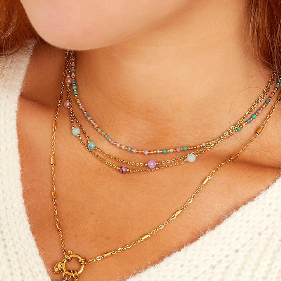 Double chained stainless steel necklace with stones Picture4